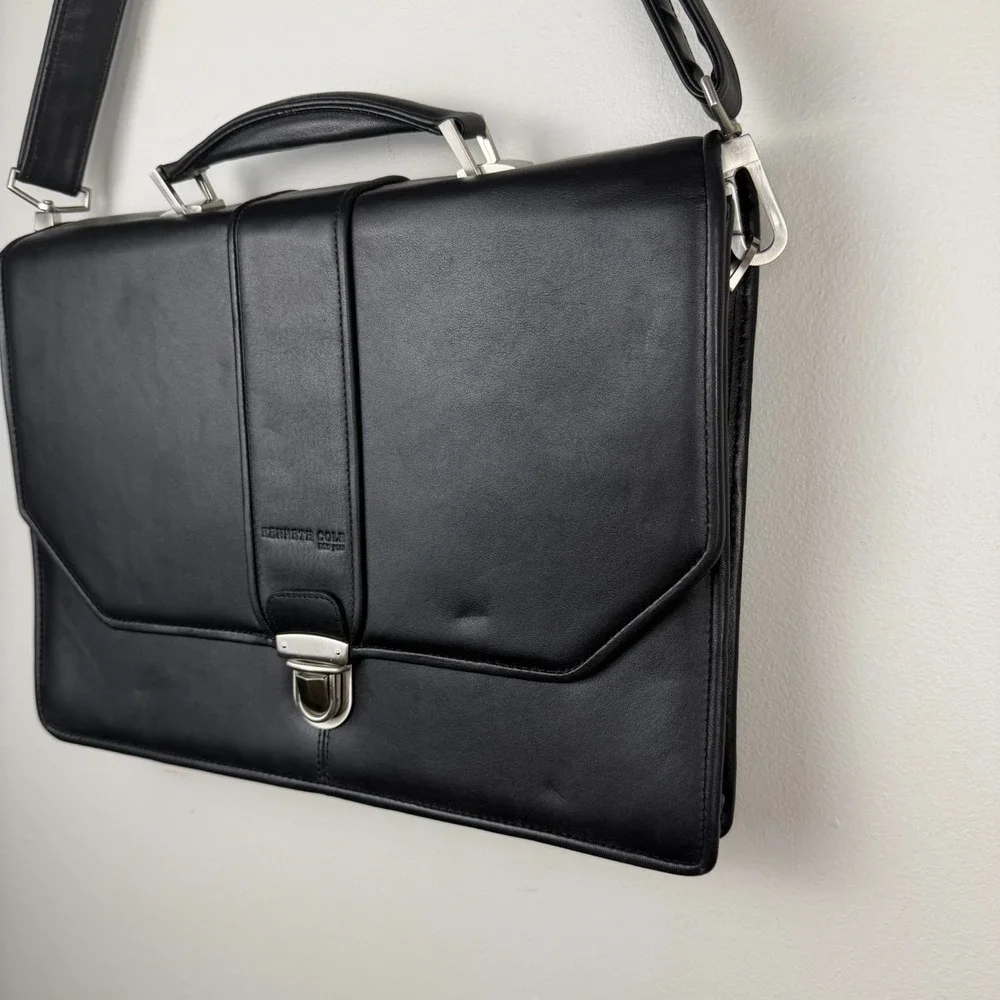 Kenneth Cole Laptop Bag Men's Black Leather Portfolio Lock Classic Top Handle
